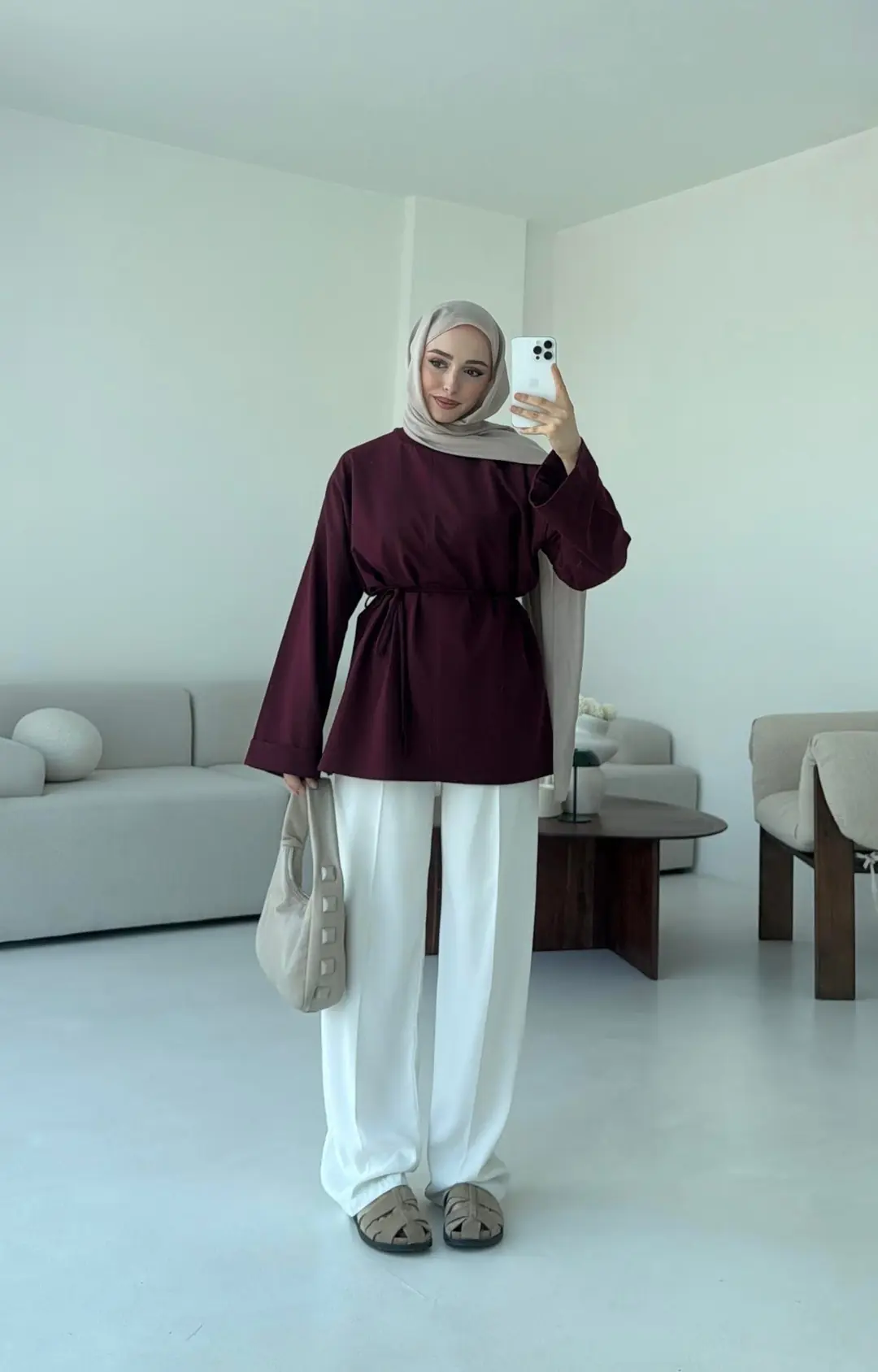 Bağlamalı Yanı Yırtmaç Detay Sweat Bordo - Görsel 4