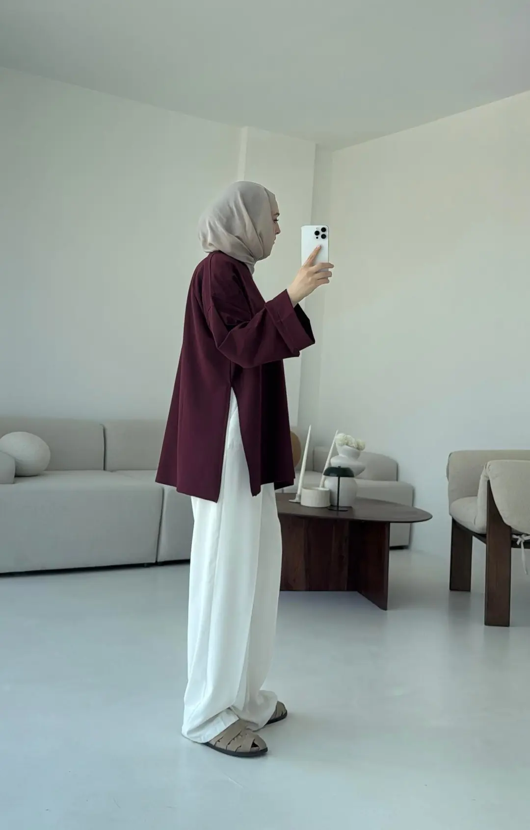 Bağlamalı Yanı Yırtmaç Detay Sweat Bordo - Görsel 6