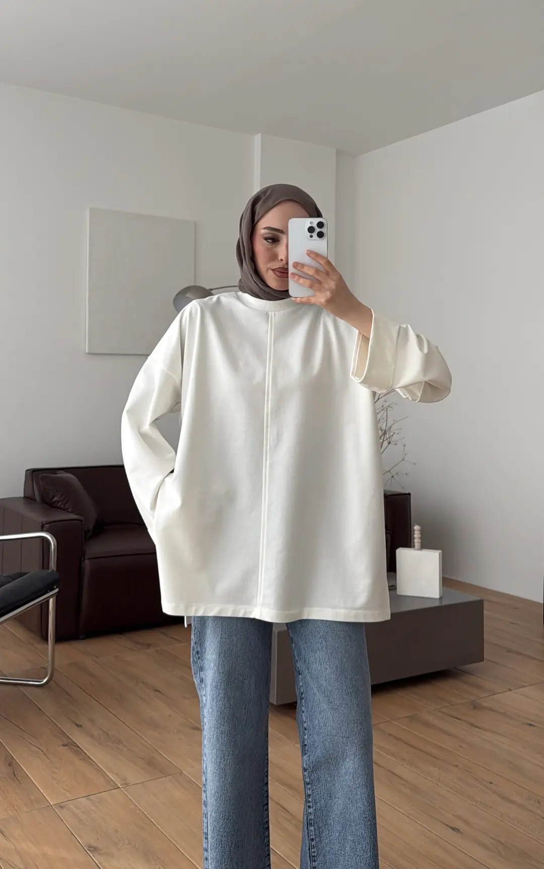 Bağlamalı Yanı Yırtmaç Detay Sweat Ekru - Görsel 5