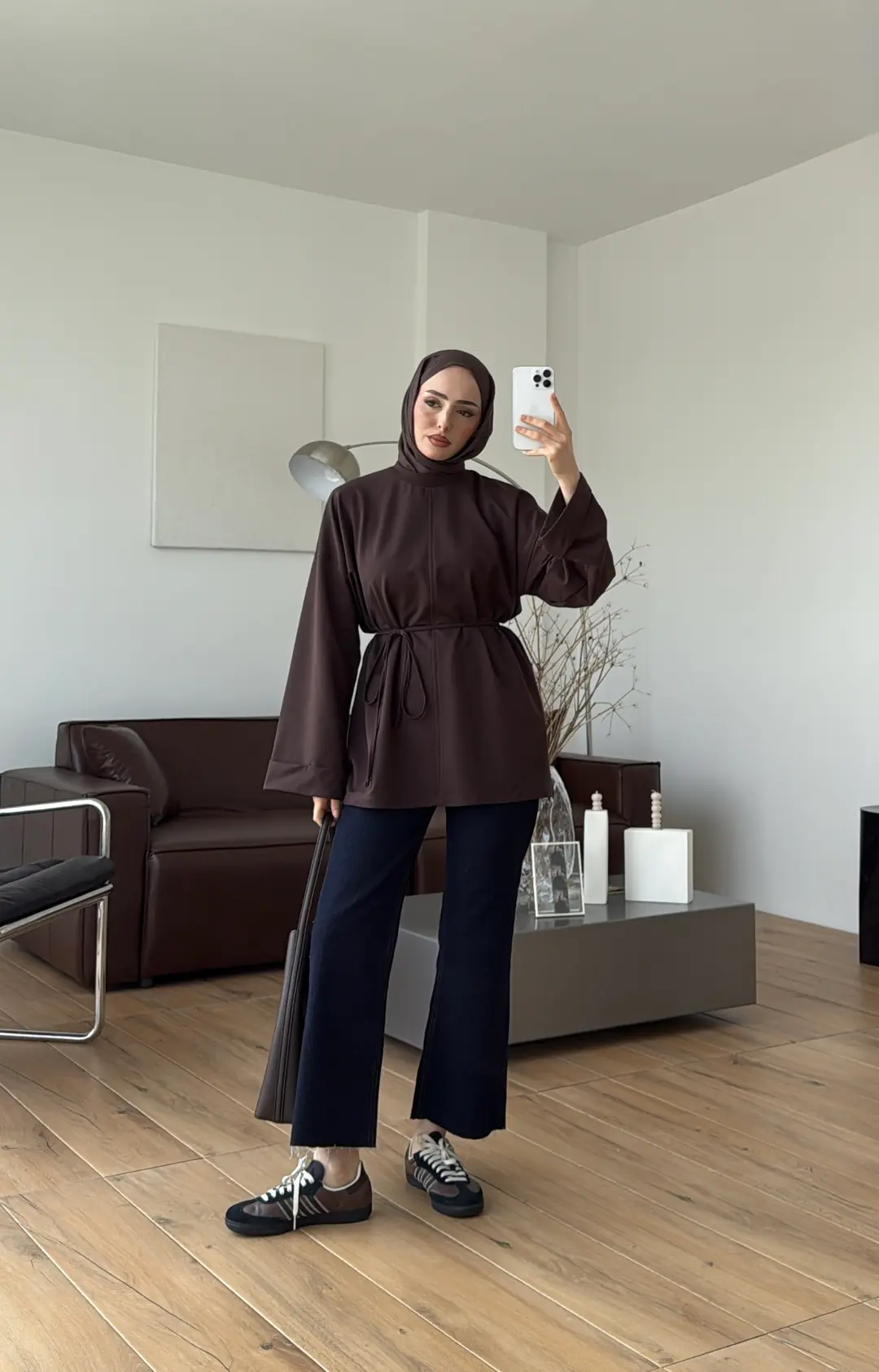 Bağlamalı Yanı Yırtmaç Detay Sweat Kahve - Görsel 3