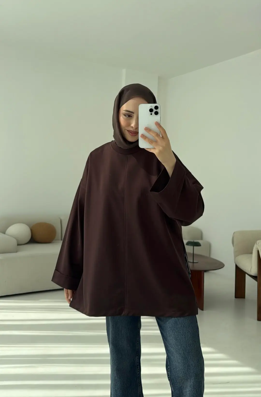 Bağlamalı Yanı Yırtmaç Detay Sweat Kahve - Görsel 5