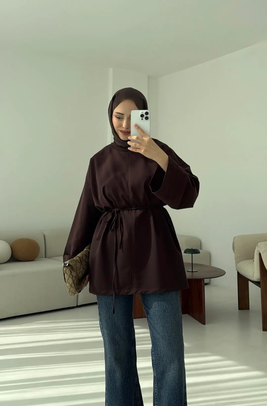 Bağlamalı Yanı Yırtmaç Detay Sweat Kahve - Görsel 6