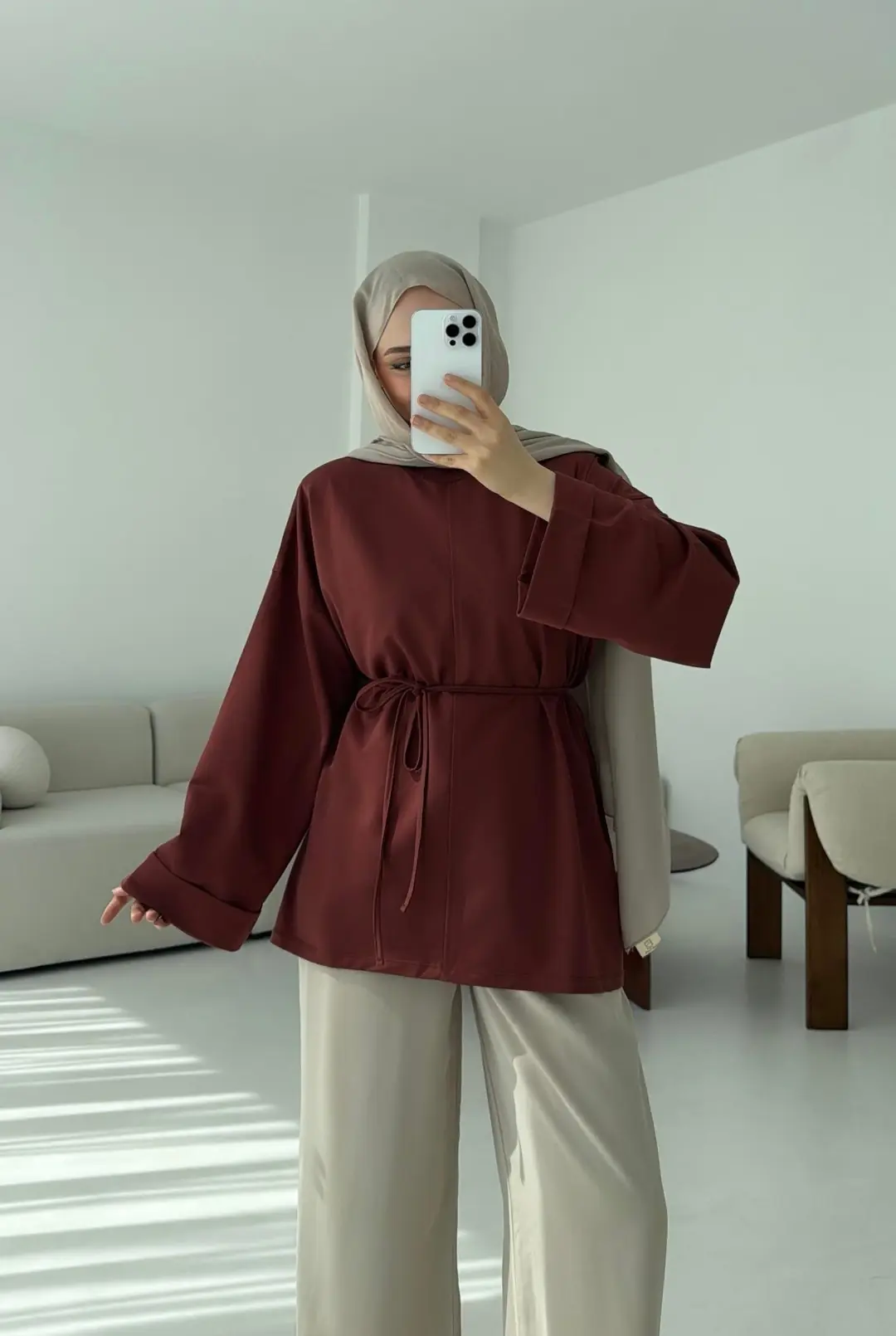 Bağlamalı Yanı Yırtmaç Detay Sweat Kiremit - Görsel 3