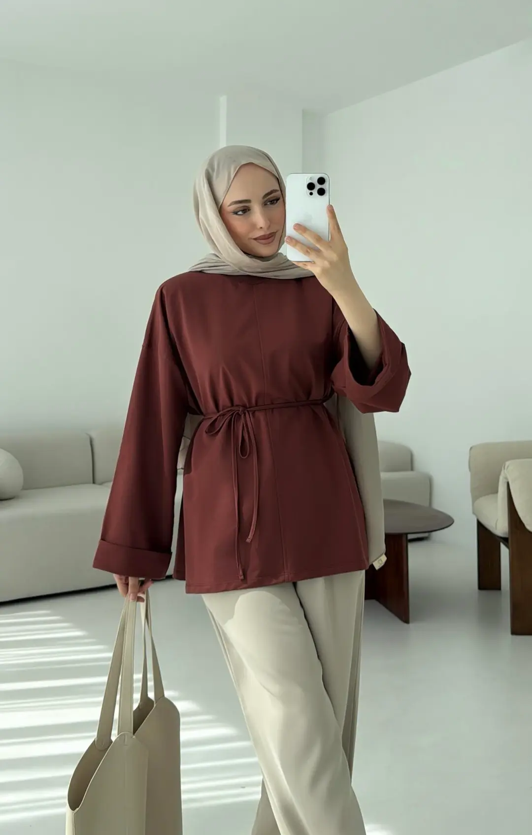 Bağlamalı Yanı Yırtmaç Detay Sweat Kiremit - Görsel 6