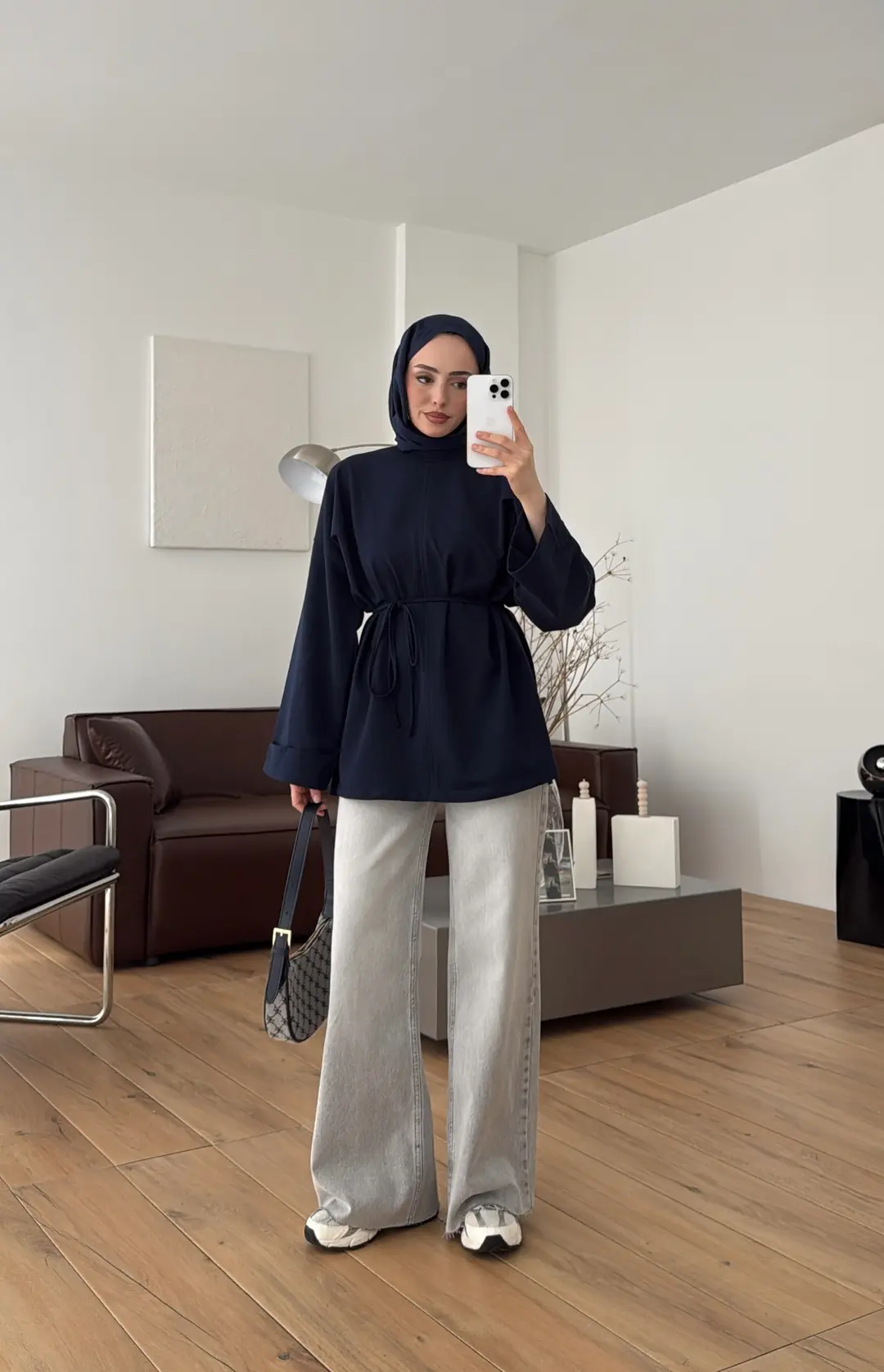 Bağlamalı Yanı Yırtmaç Detay Sweat Lacivert - Görsel 2