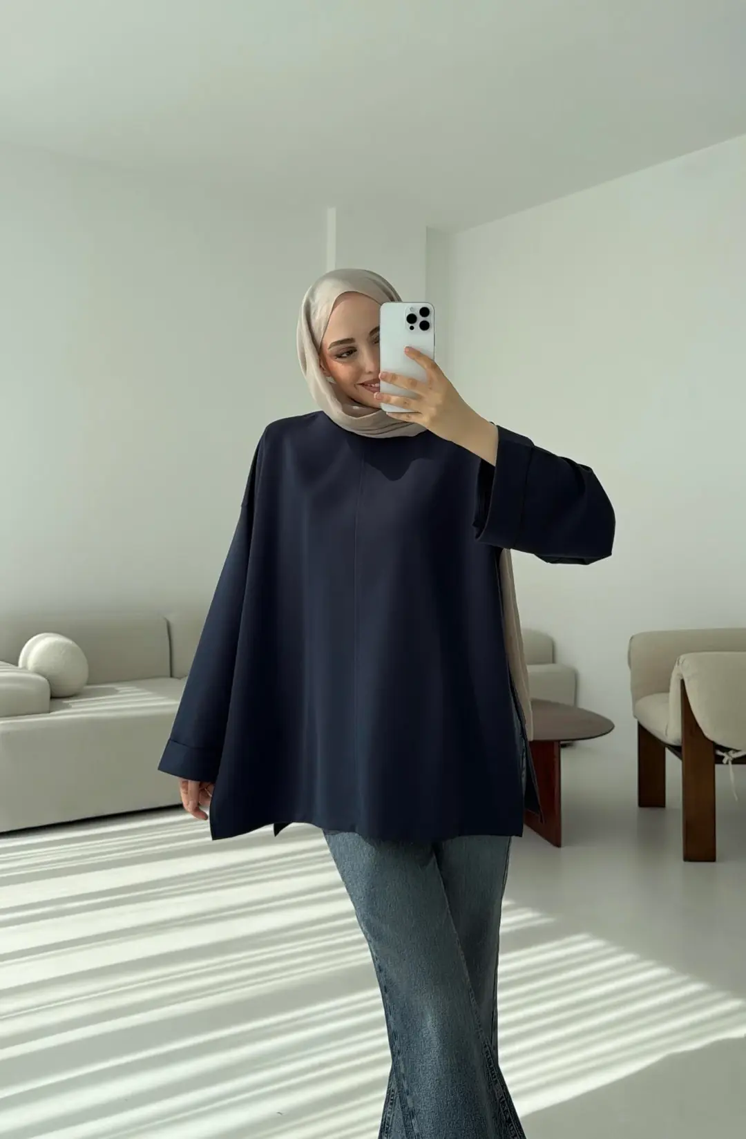 Bağlamalı Yanı Yırtmaç Detay Sweat Lacivert - Görsel 3