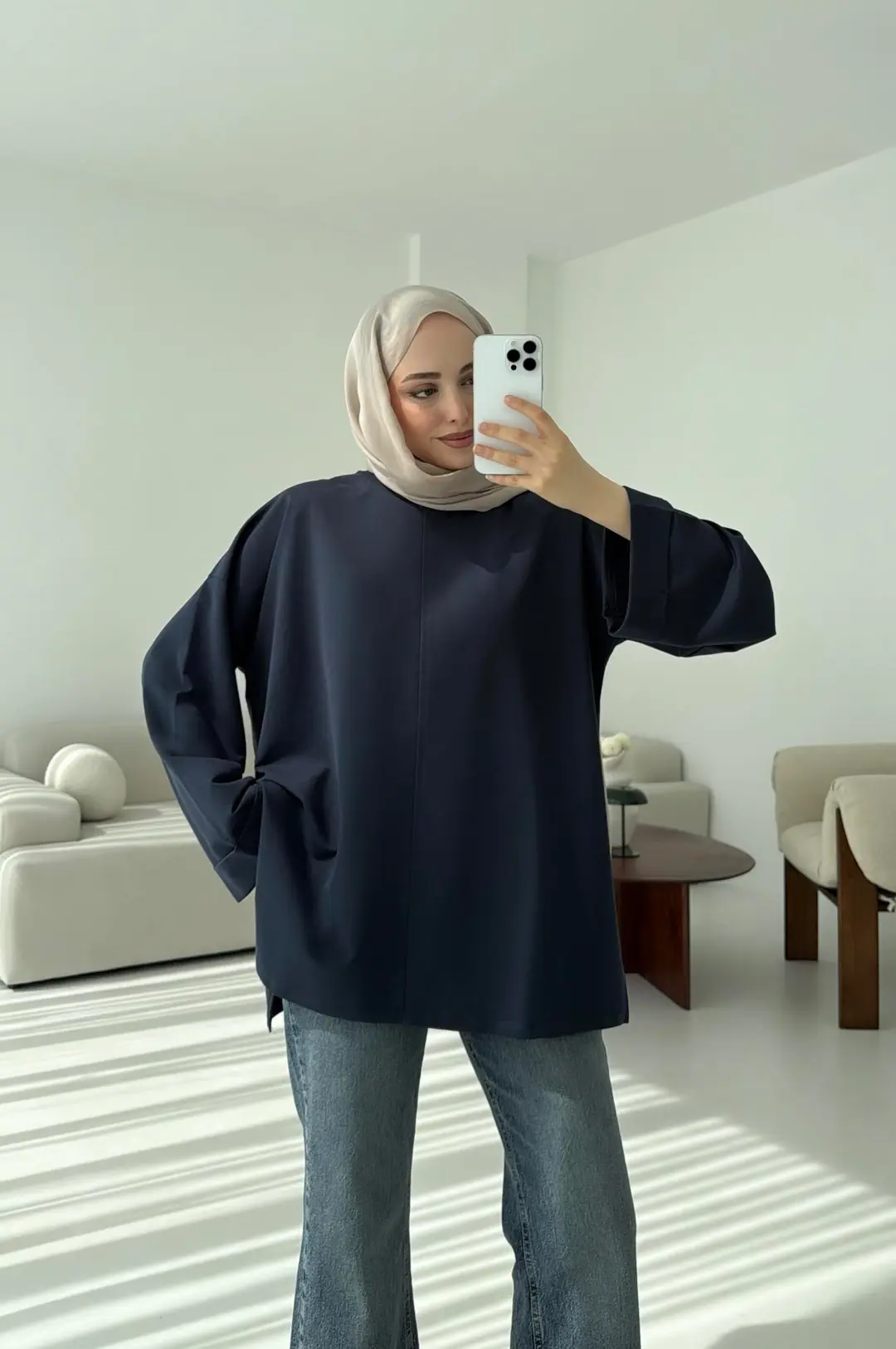 Bağlamalı Yanı Yırtmaç Detay Sweat Lacivert - Görsel 5