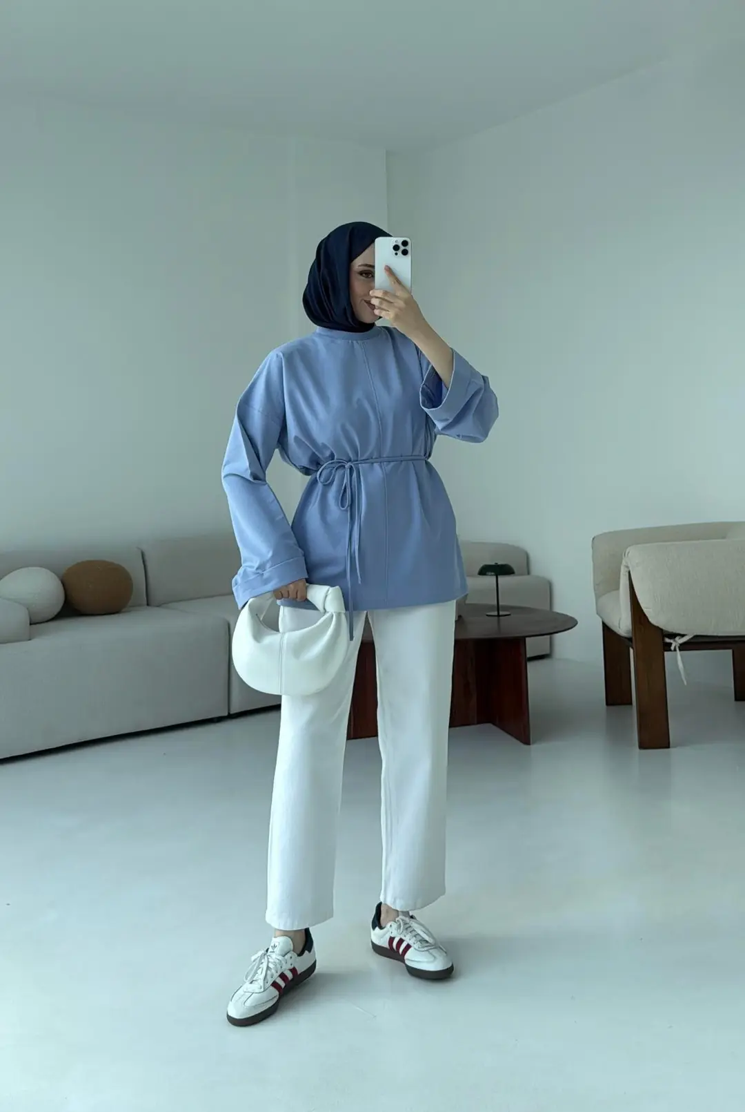 Bağlamalı Yanı Yırtmaç Detay Sweat Mavi - Görsel 4