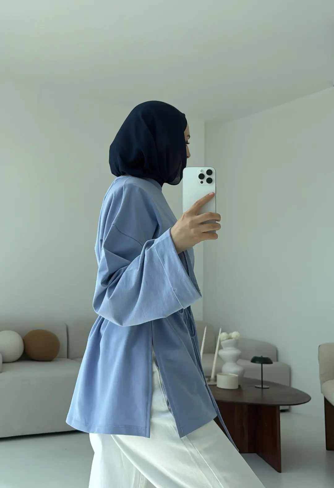 Bağlamalı Yanı Yırtmaç Detay Sweat Mavi - Görsel 7