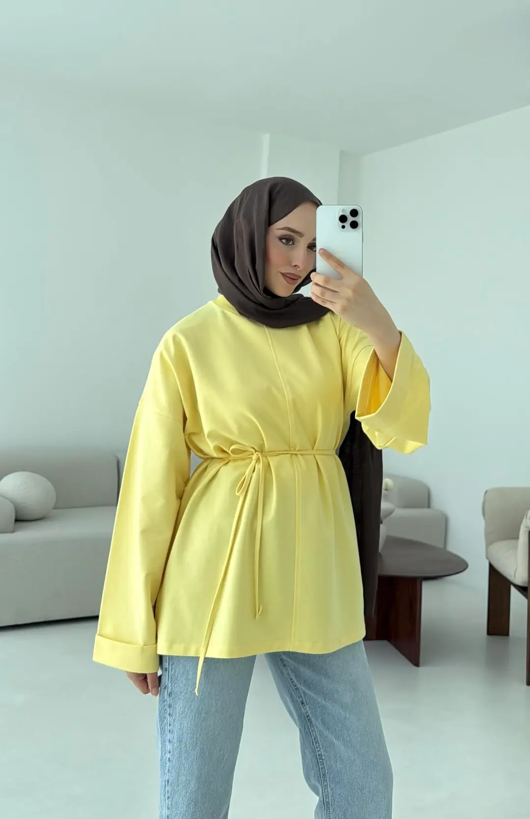 Bağlamalı Yanı Yırtmaç Detay Sweat Sarı - Görsel 4