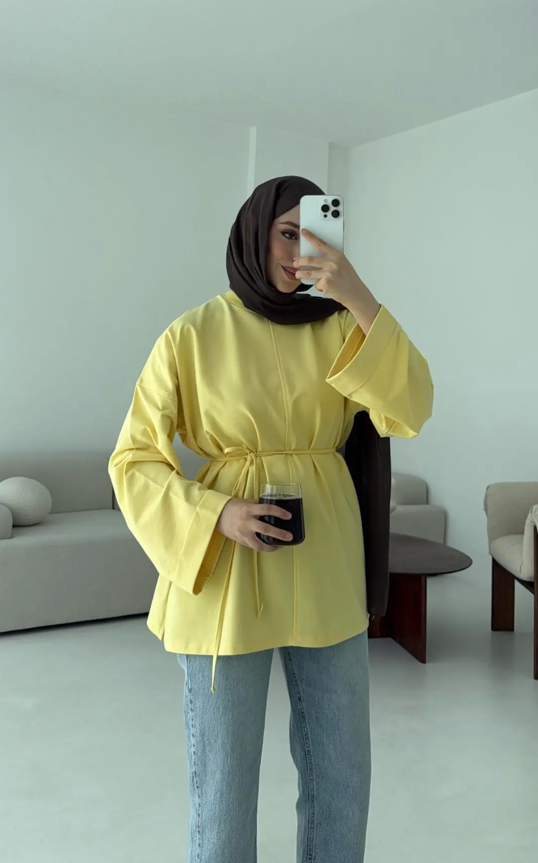 Bağlamalı Yanı Yırtmaç Detay Sweat Sarı - Görsel 5