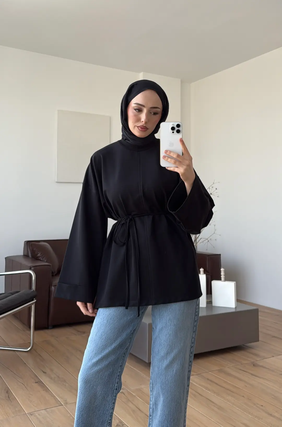 Bağlamalı Yanı Yırtmaç Detay Sweat Siyah - Görsel 2