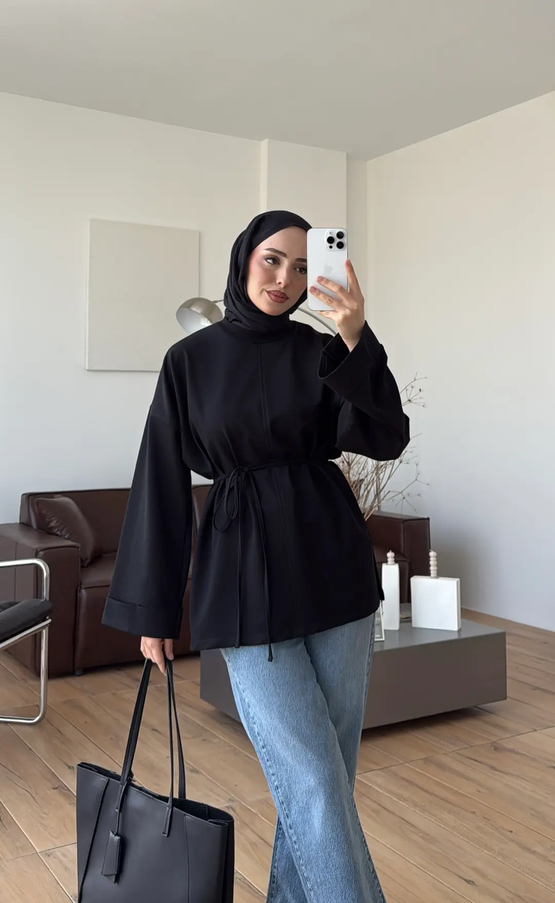 Bağlamalı Yanı Yırtmaç Detay Sweat Siyah - Görsel 5