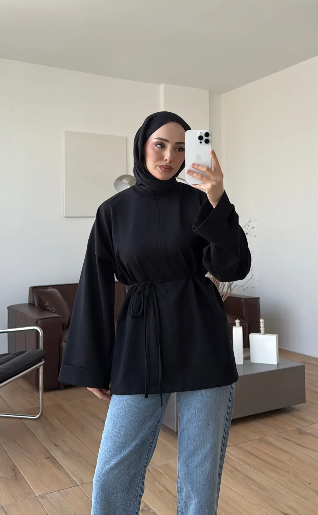 Bağlamalı Yanı Yırtmaç Detay Sweat Siyah - Görsel 9