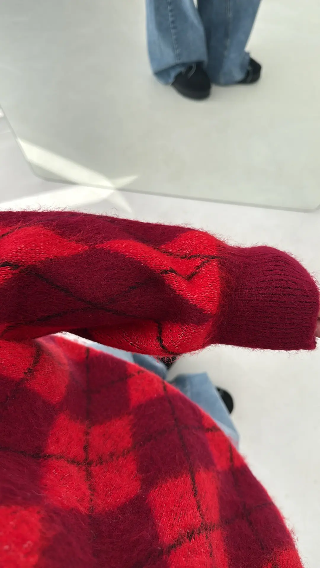 Baklava Desen Şardonlu Kazak Bordo - Görsel 3