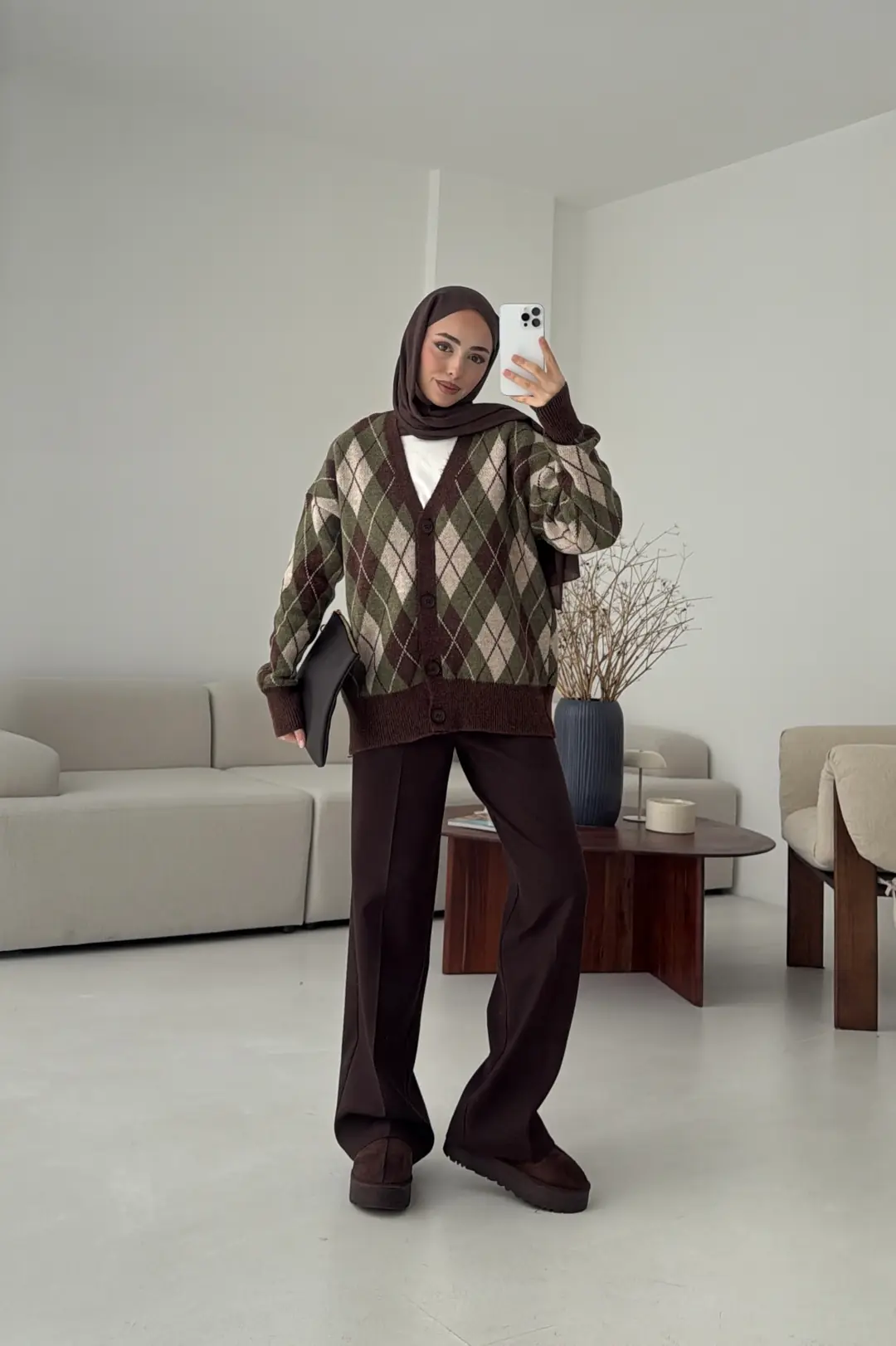 Baklava Jakarlı Hırka Kahve - Görsel 4