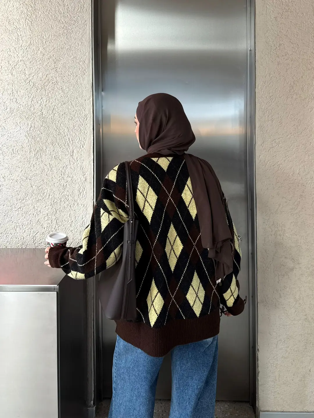 Baklava Jakarlı Hırka Kahve/Sarı - Görsel 2