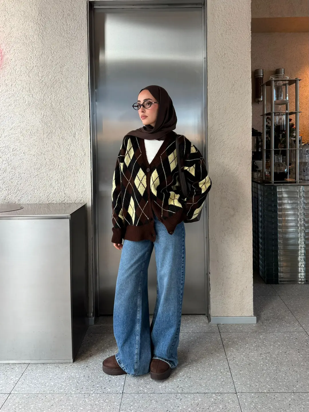 Baklava Jakarlı Hırka Kahve/Sarı - Görsel 3