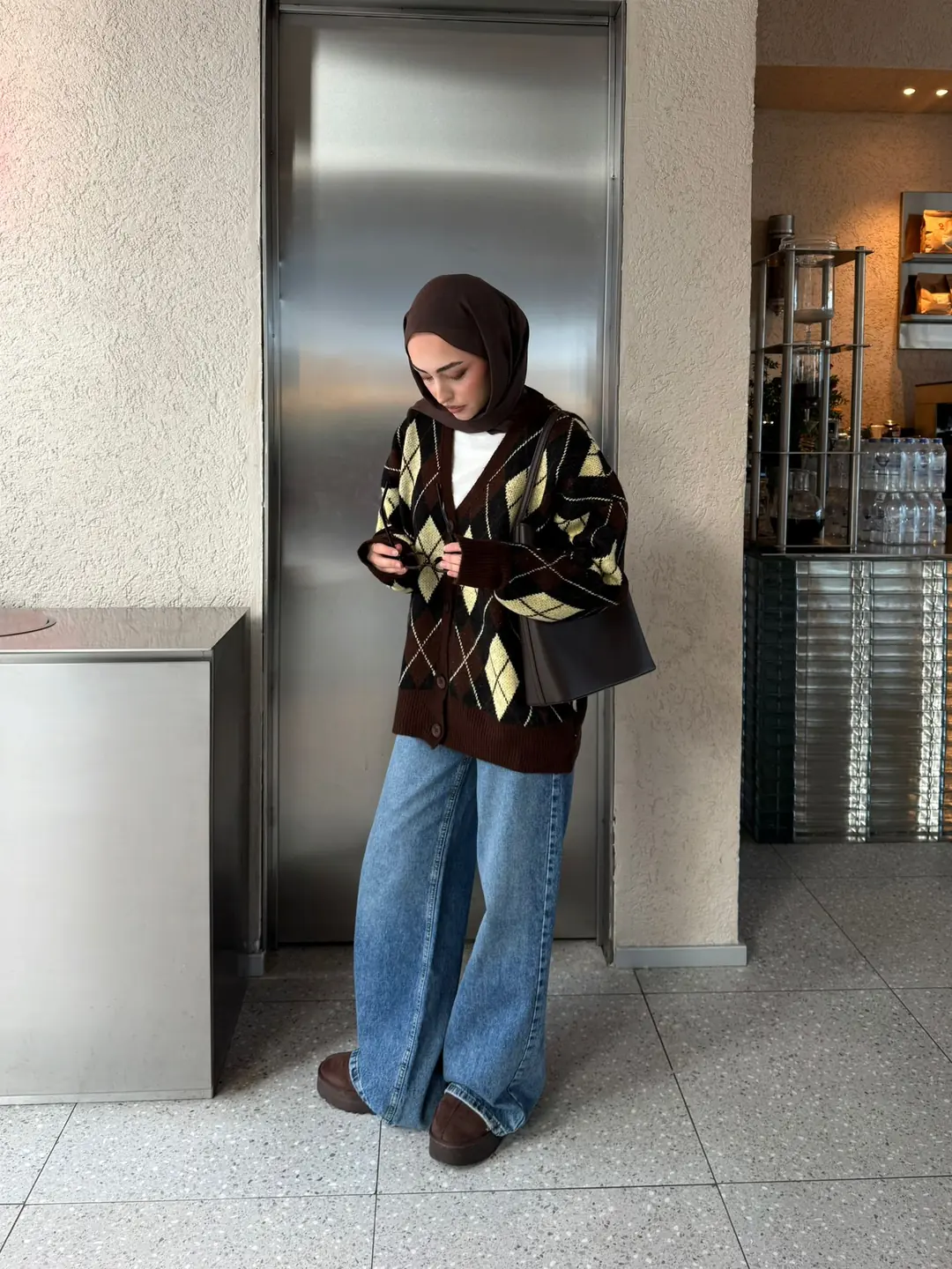 Baklava Jakarlı Hırka Kahve/Sarı - Görsel 4