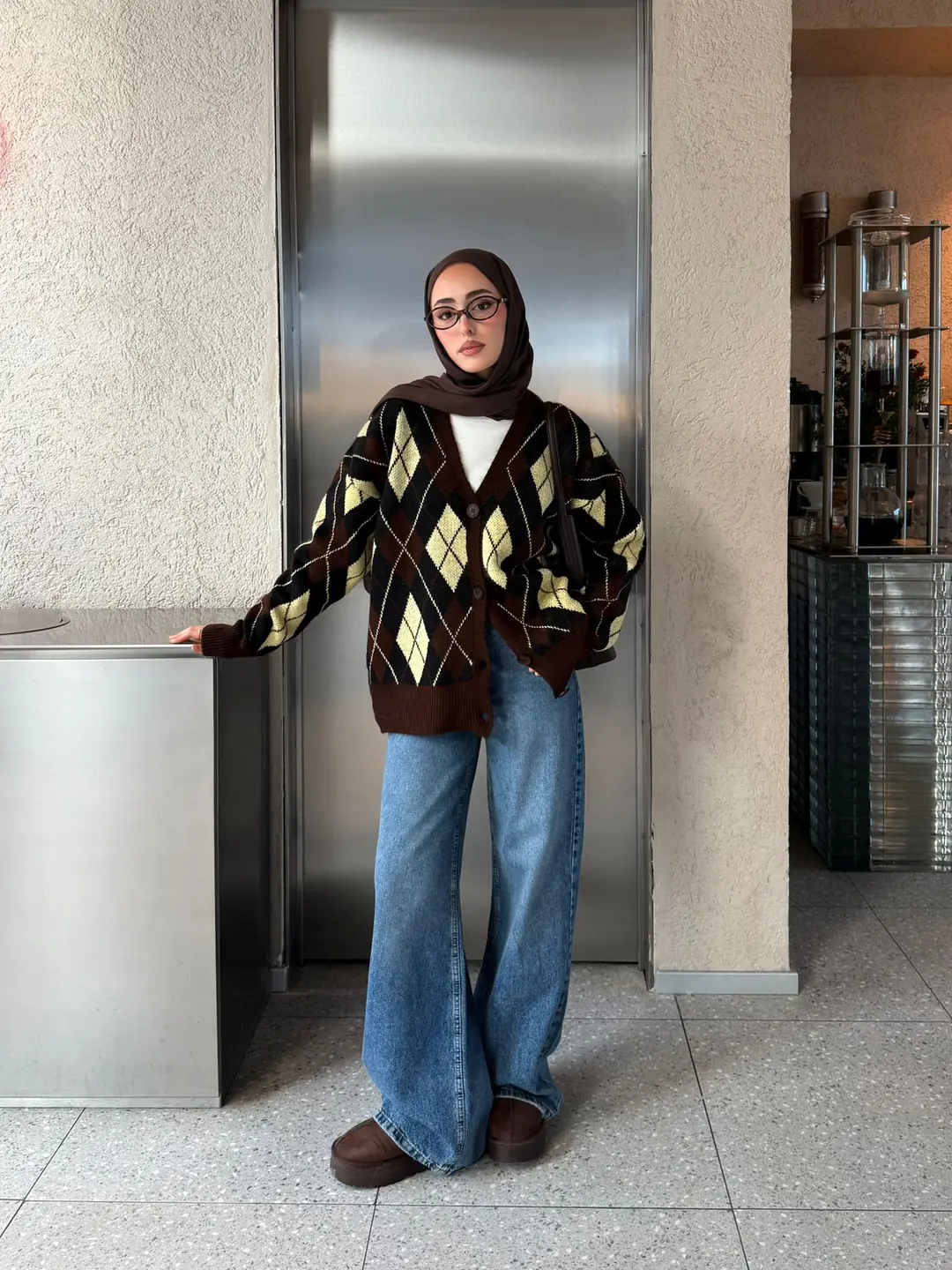 Baklava Jakarlı Hırka Kahve/Sarı - Görsel 5