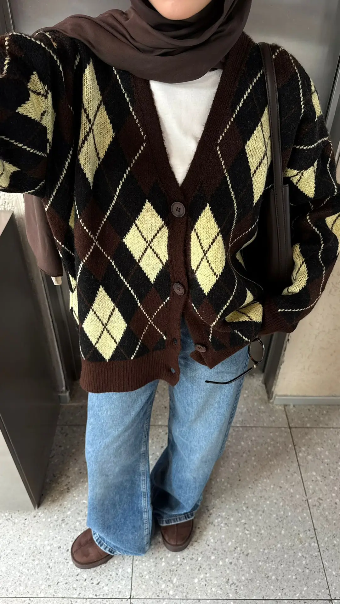 Baklava Jakarlı Hırka Kahve/Sarı - Görsel 6