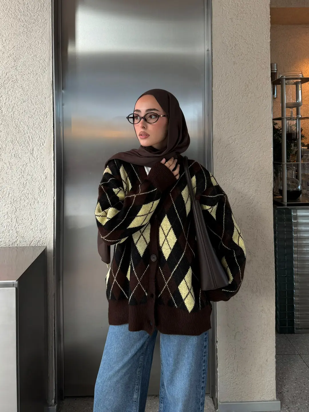 Baklava Jakarlı Hırka Kahve/Sarı - Görsel 9