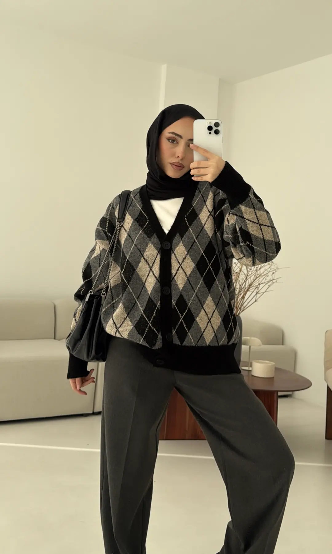 Baklava Jakarlı Hırka Siyah