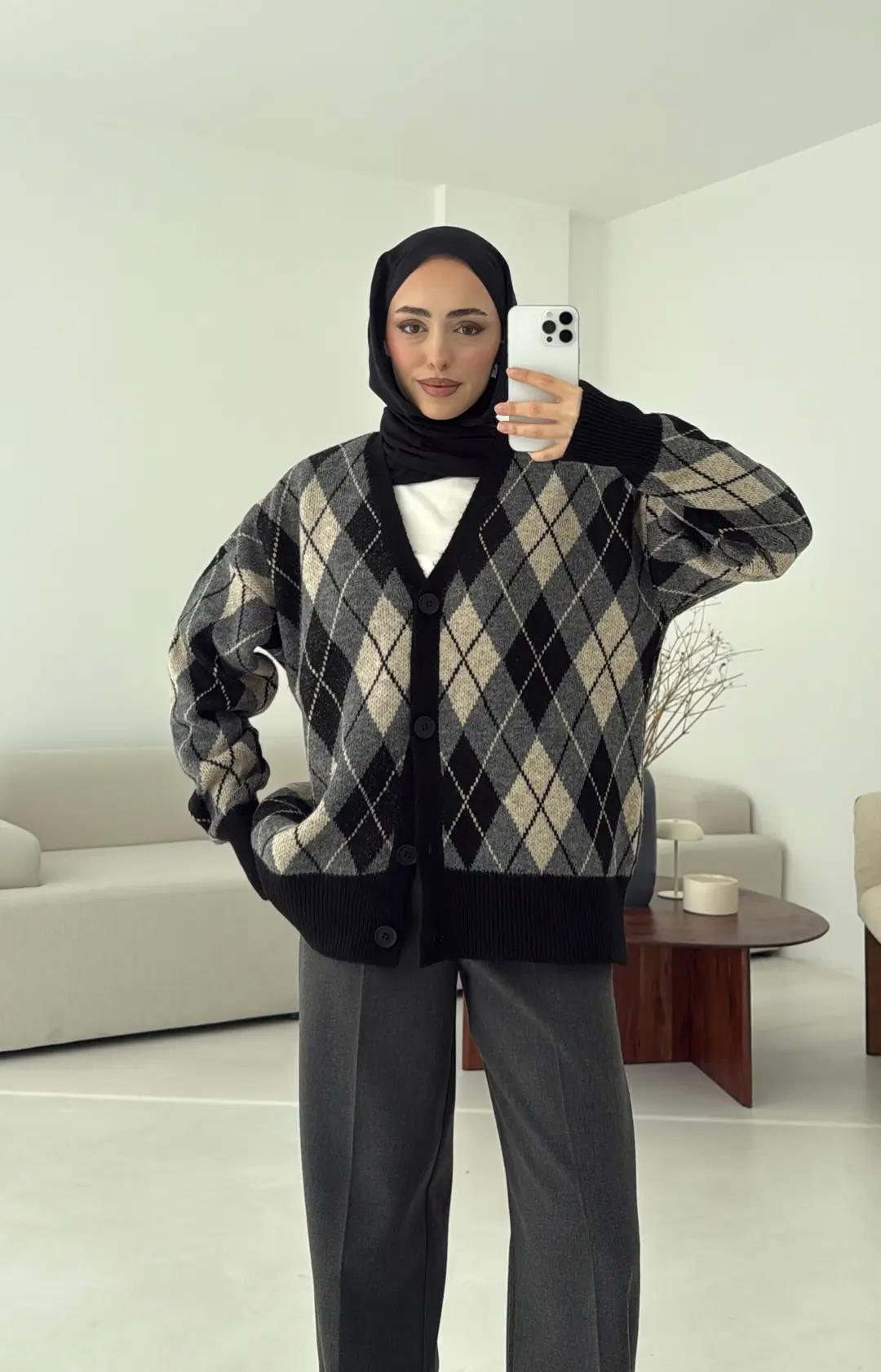 Baklava Jakarlı Hırka Siyah - Görsel 6