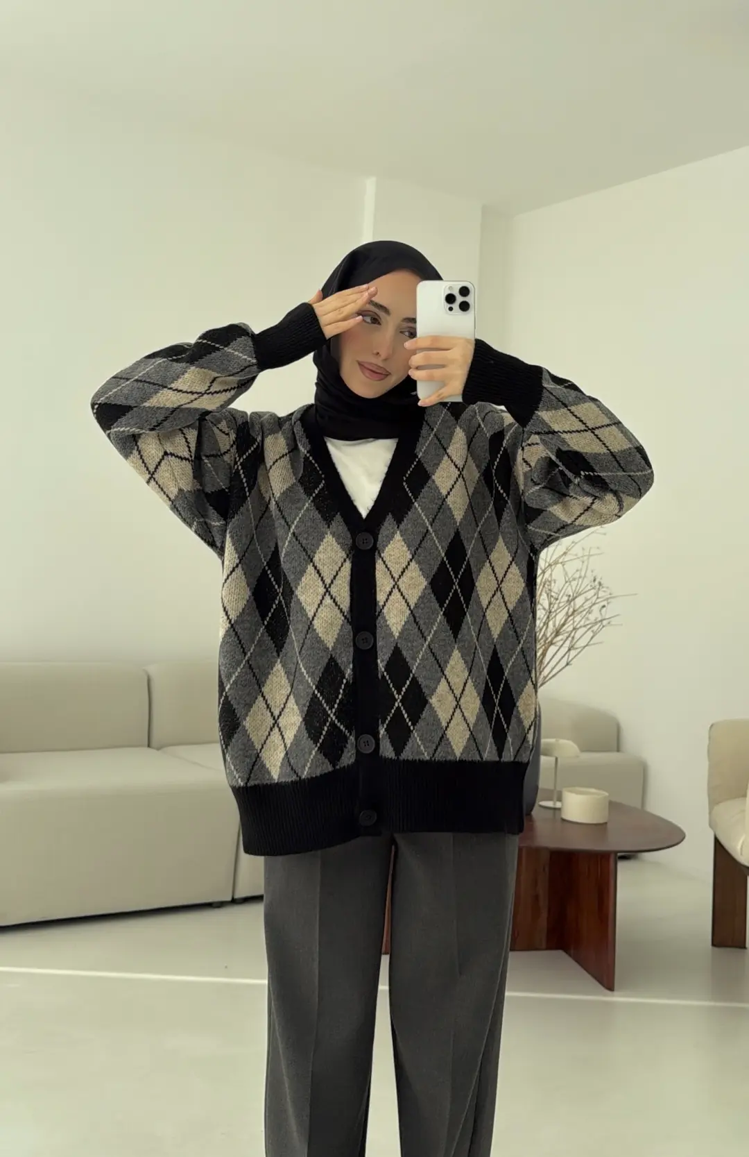 Baklava Jakarlı Hırka Siyah - Görsel 7