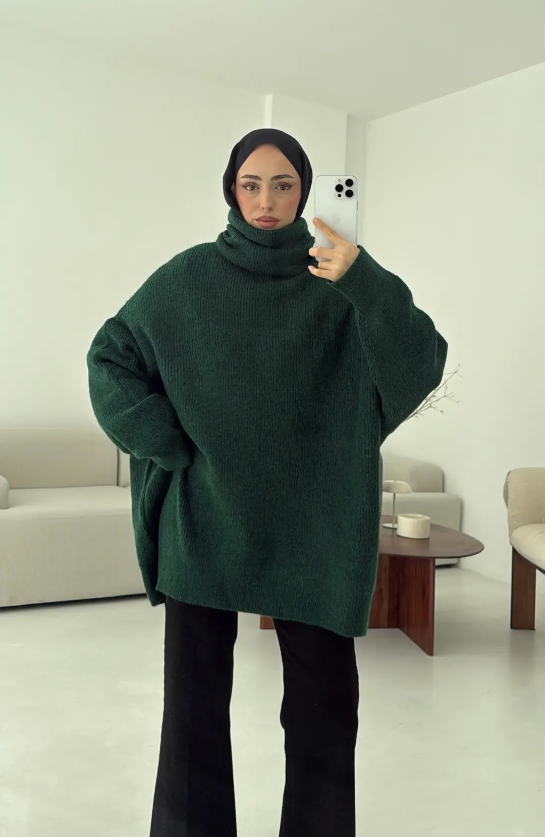 Balıkçı Yaka Oversizse Triko Kazak Yeşil