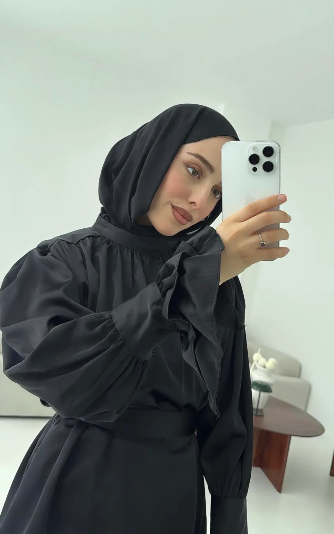 Balon Kol Saten Gömlek Siyah