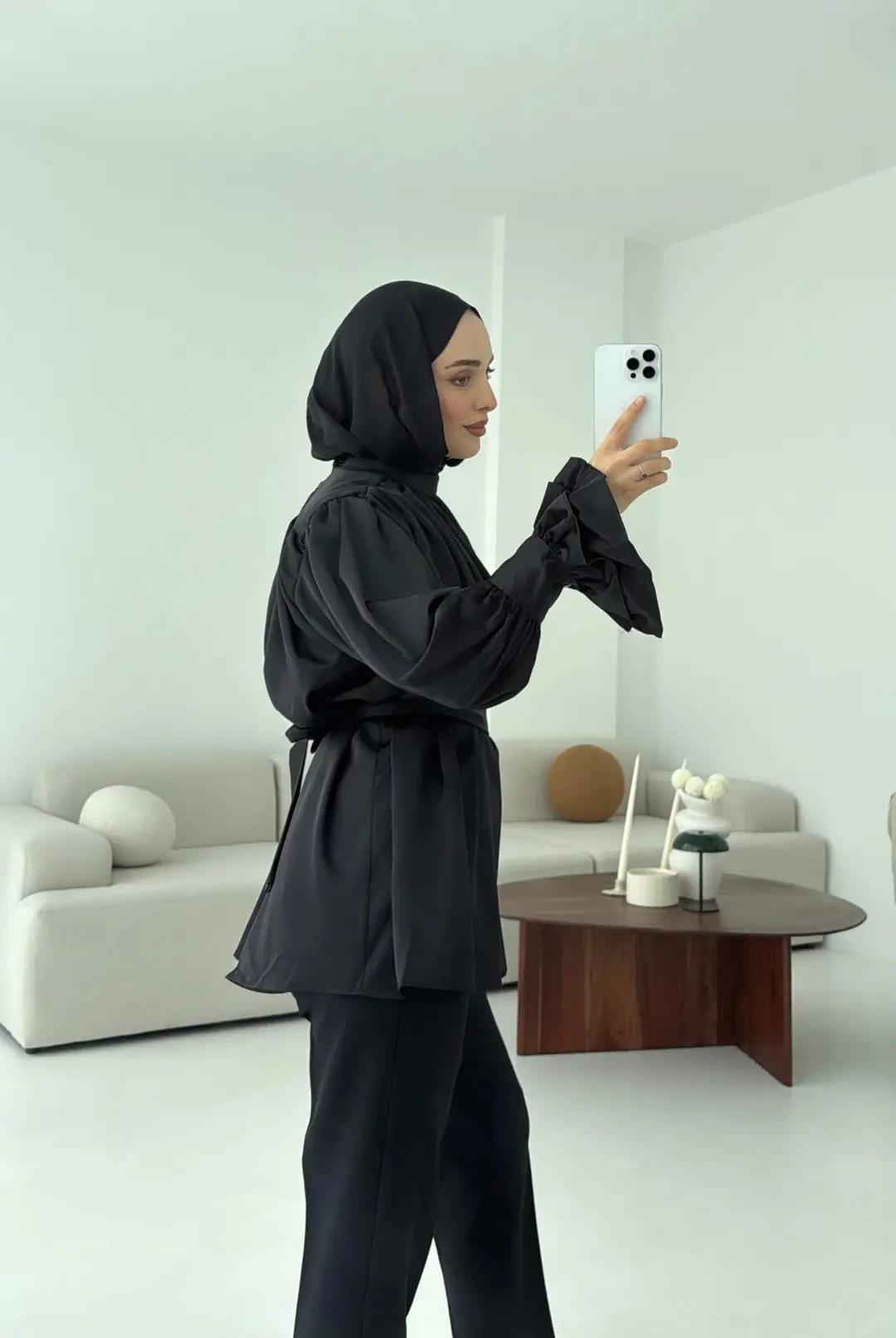 Balon Kol Saten Gömlek Siyah - Görsel 4