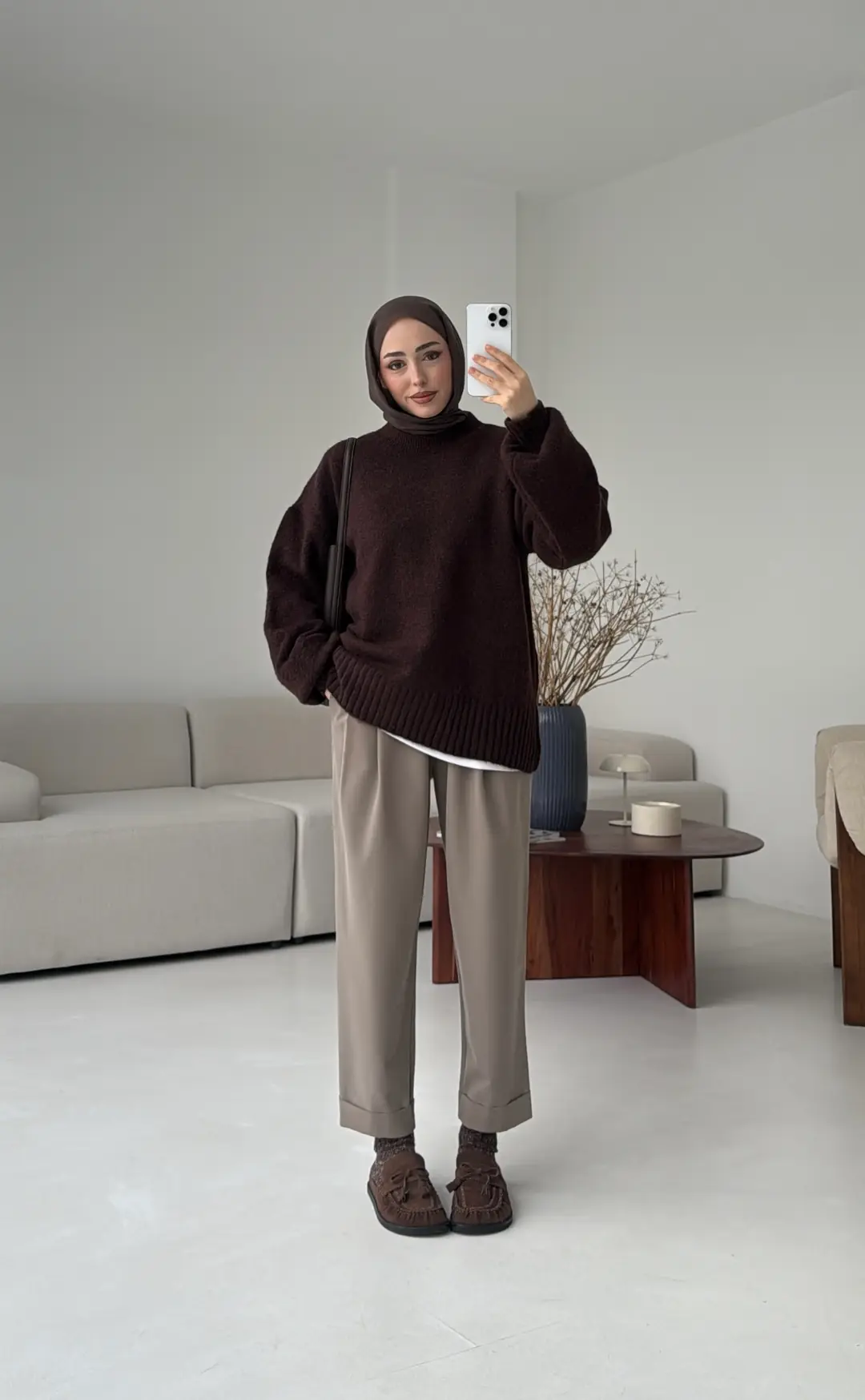 Balon Kol Yumuşak Kazak Kahve - Görsel 2