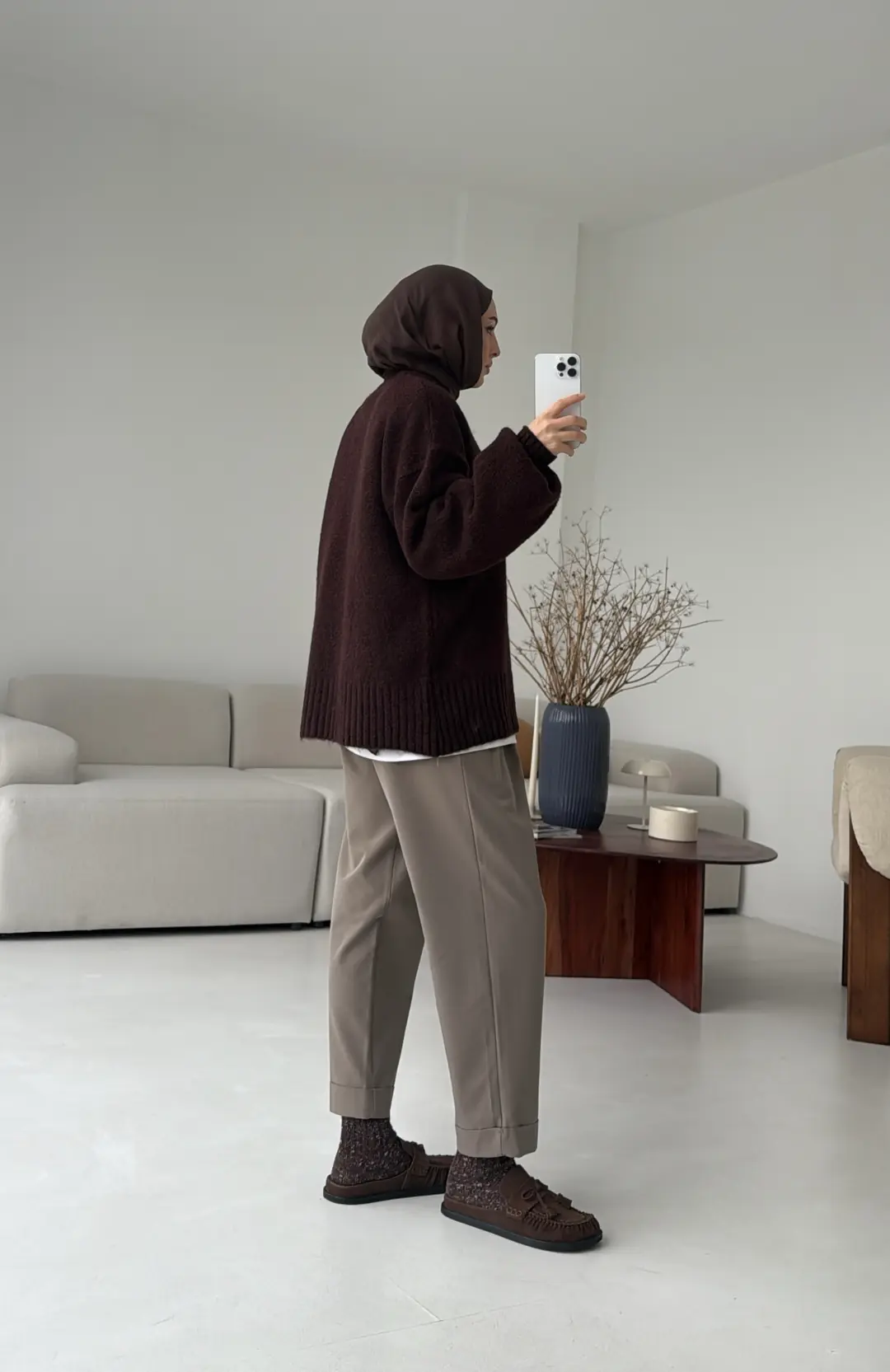 Balon Kol Yumuşak Kazak Kahve - Görsel 4