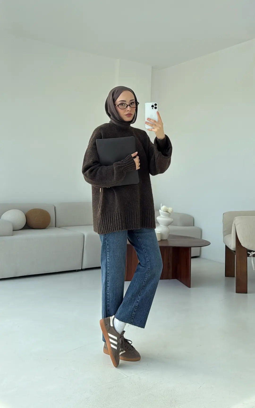 Balon Kol Yumuşak Kazak Kahve - Görsel 10