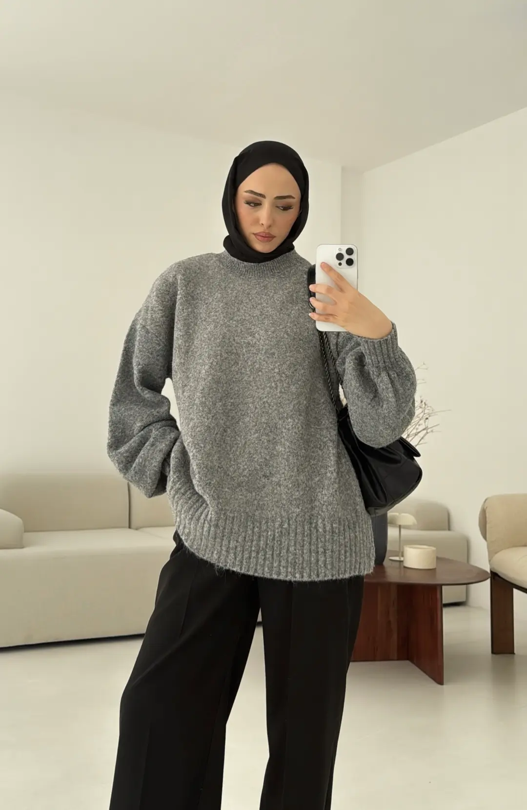 Balon Kol Yumuşak Kazak Gri - Görsel 3