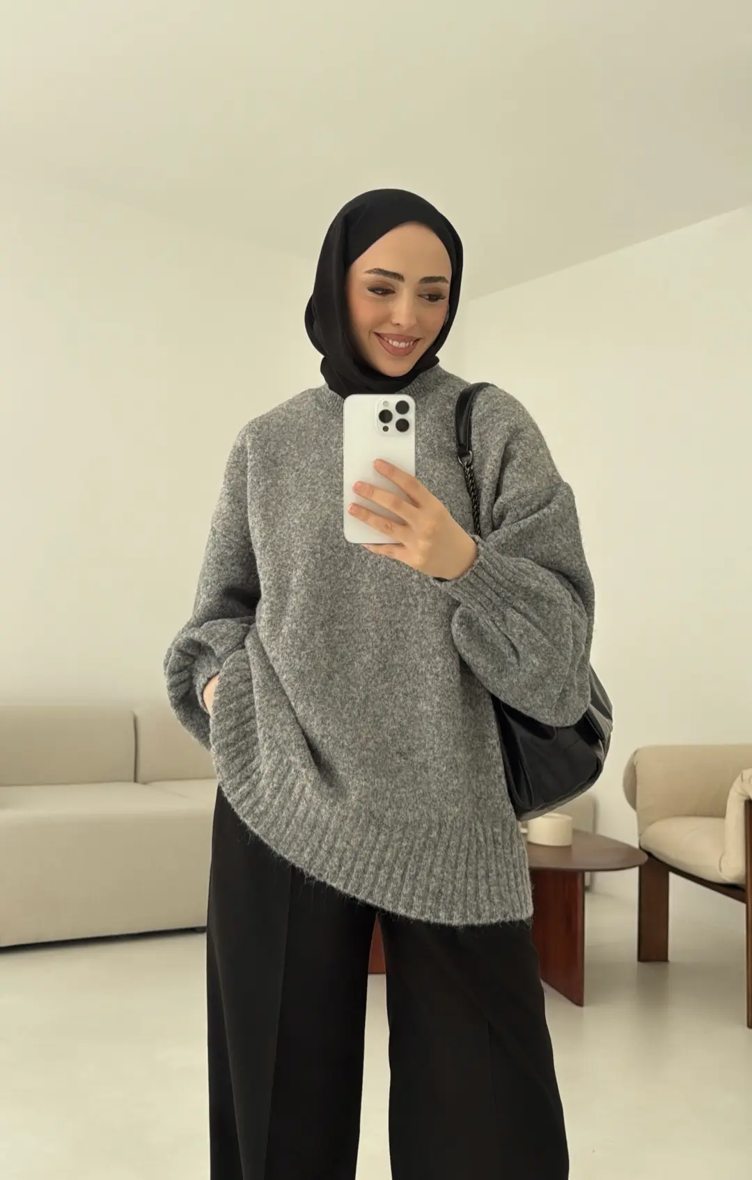 Balon Kol Yumuşak Kazak Gri - Görsel 4