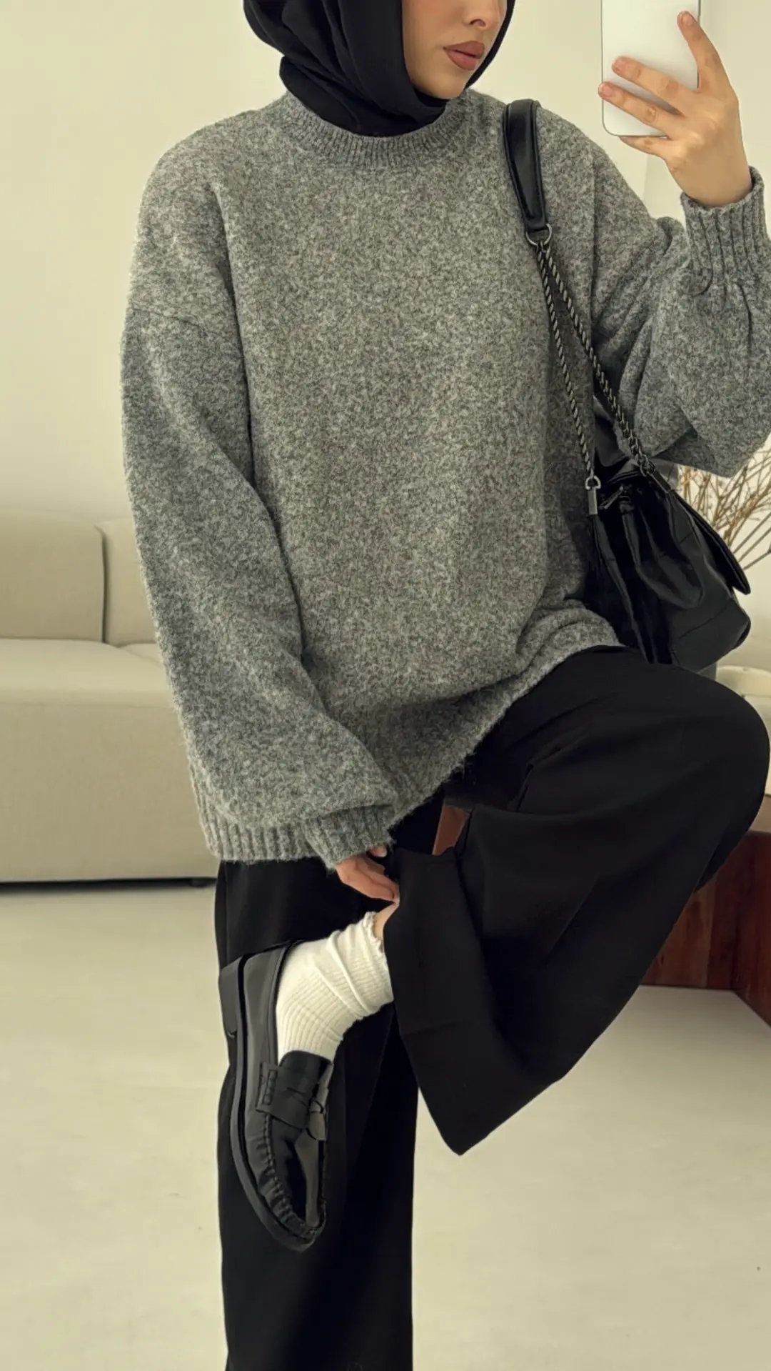 Balon Kol Yumuşak Kazak Gri - Görsel 6