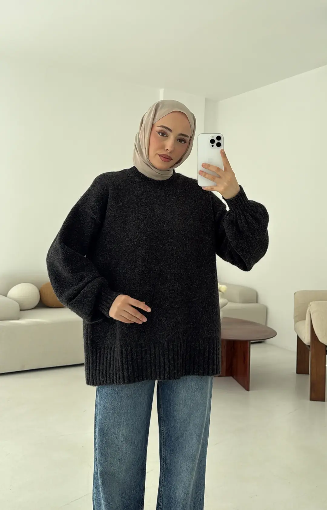 Balon Kol Yumuşak Kazak Koyu Gri - Görsel 4