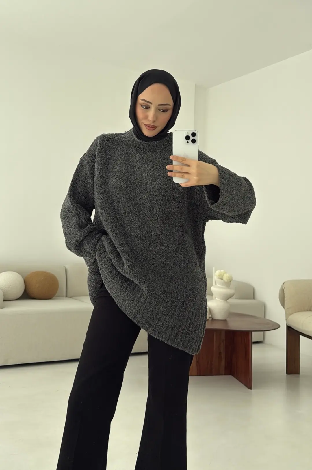 Basic Buklet Kazak Antrasit - Görsel 2