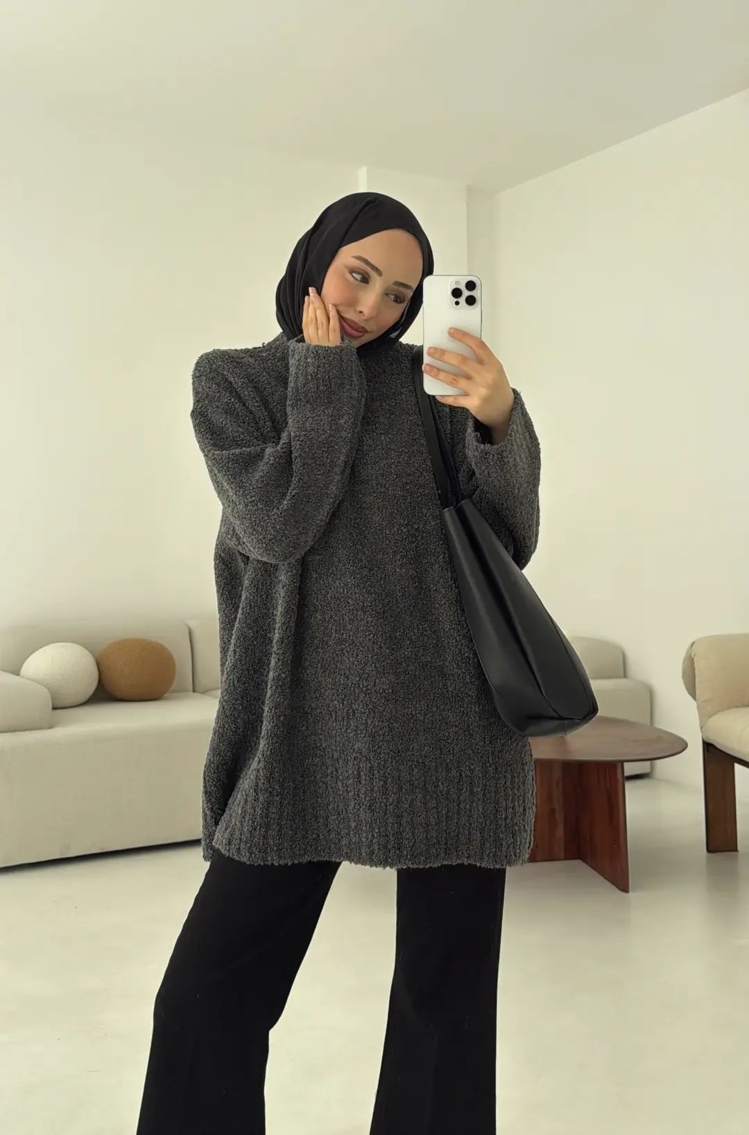 Basic Buklet Kazak Antrasit - Görsel 5