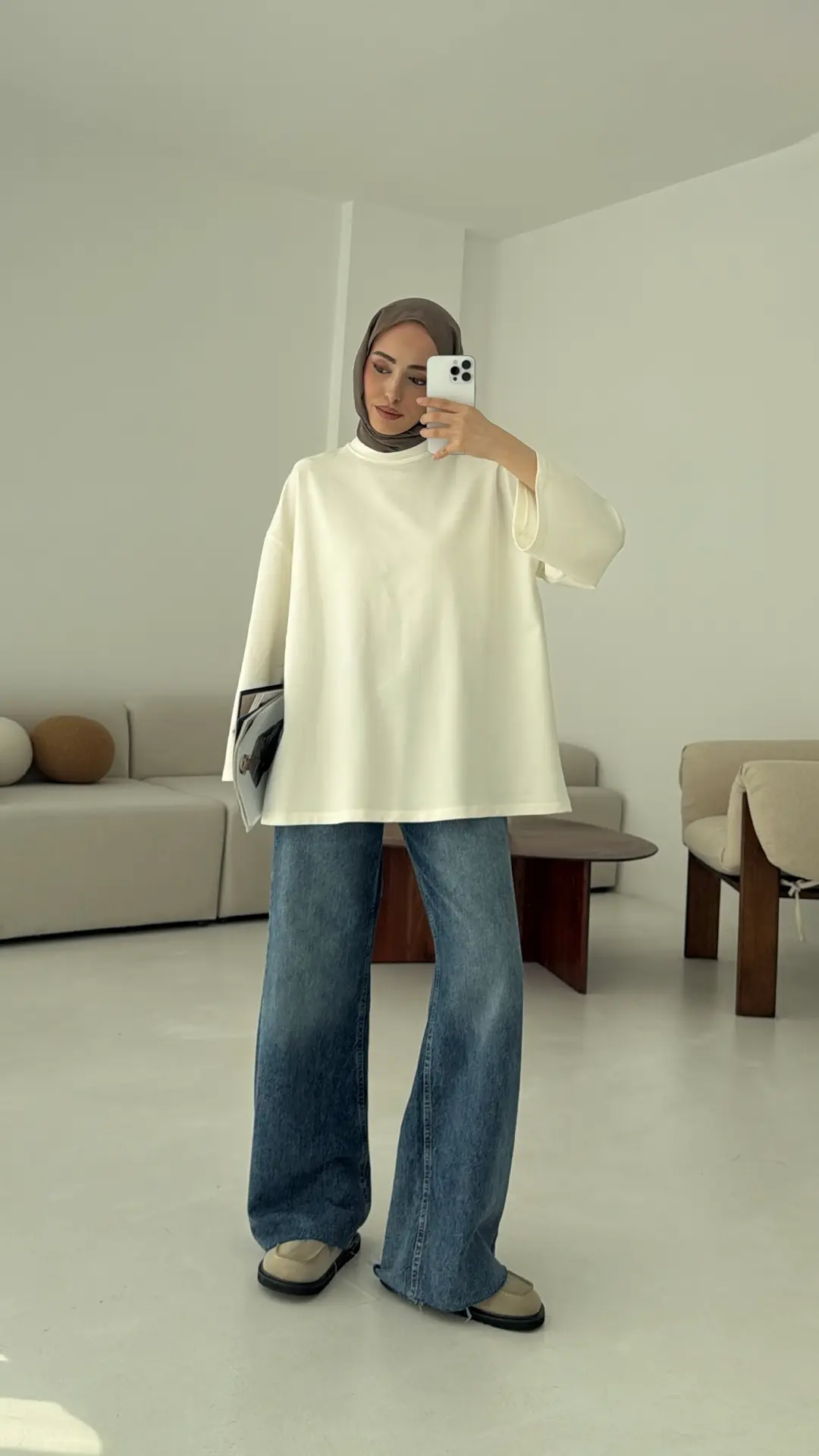 Basic İki İplik Sweat Beyaz - Görsel 2