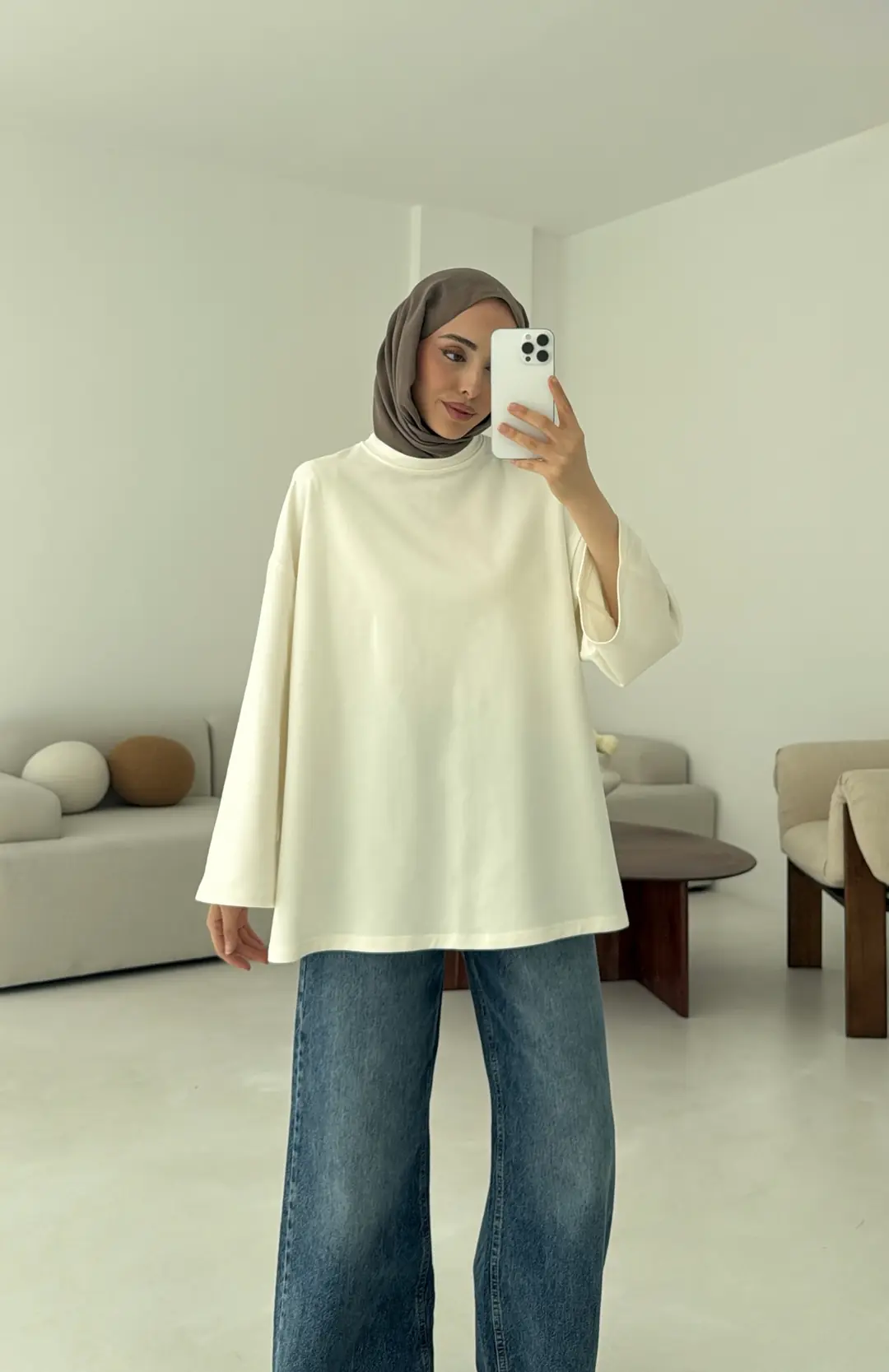 Basic İki İplik Sweat Beyaz - Görsel 3