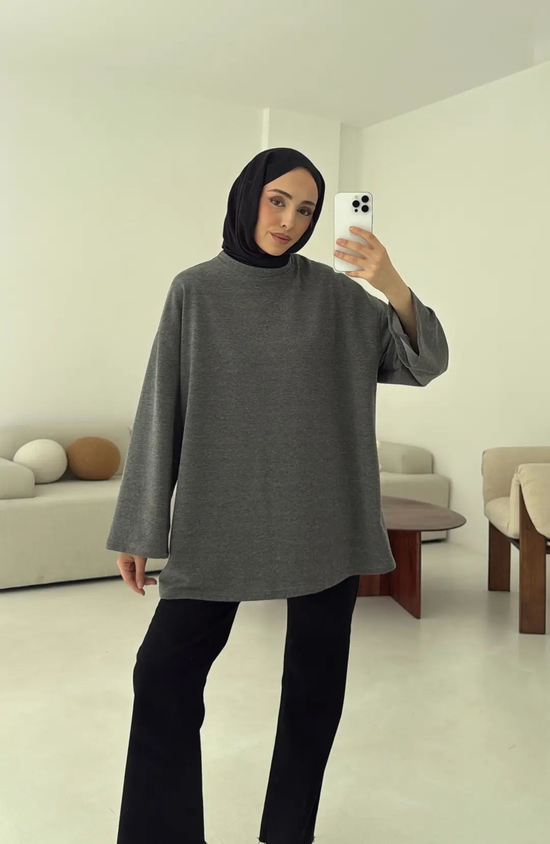 Basic İki İplik Sweat Koyu Gri