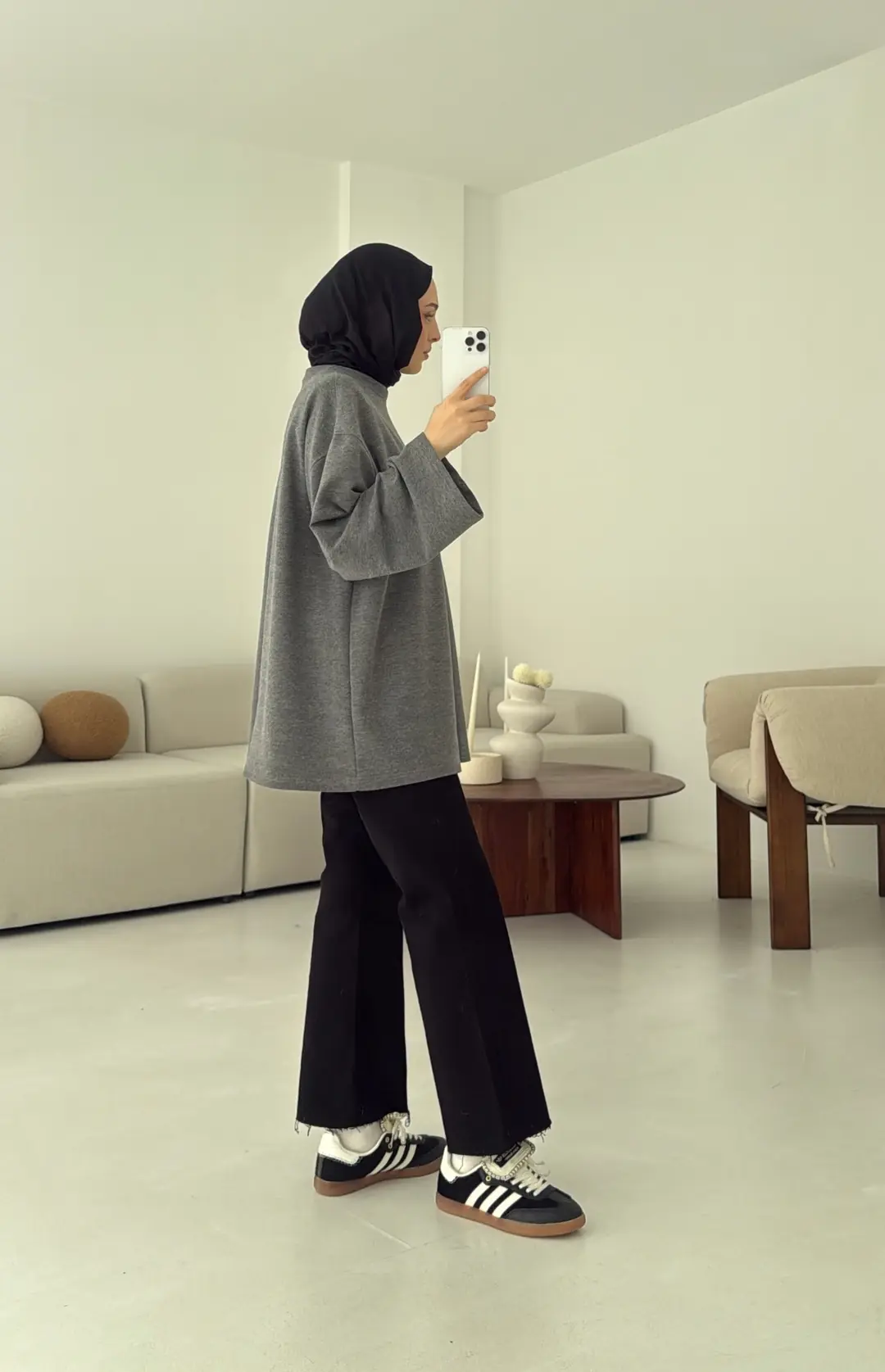 Basic İki İplik Sweat Koyu Gri - Görsel 5