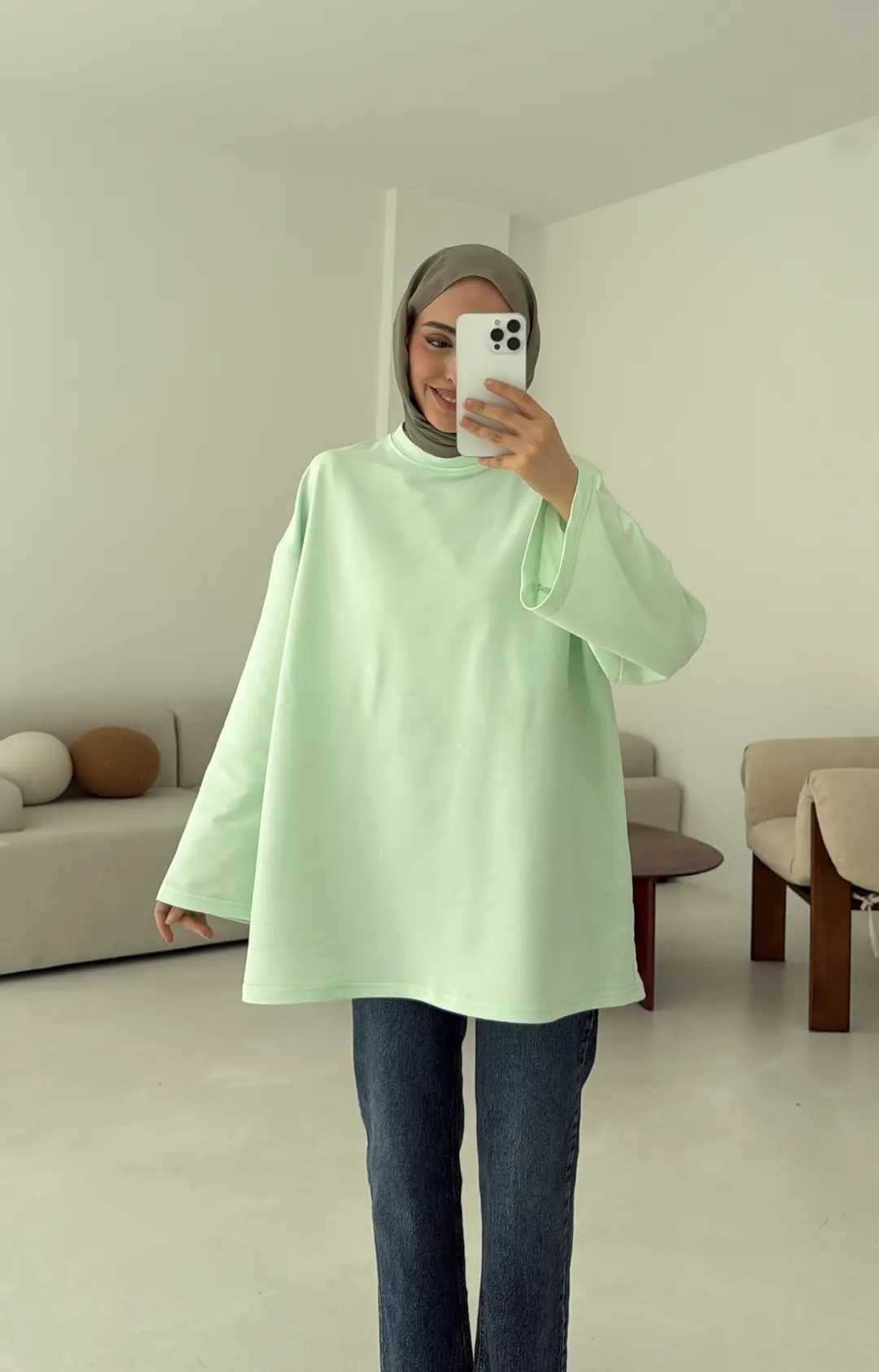 Basic İki İplik Sweat Mint - Görsel 5