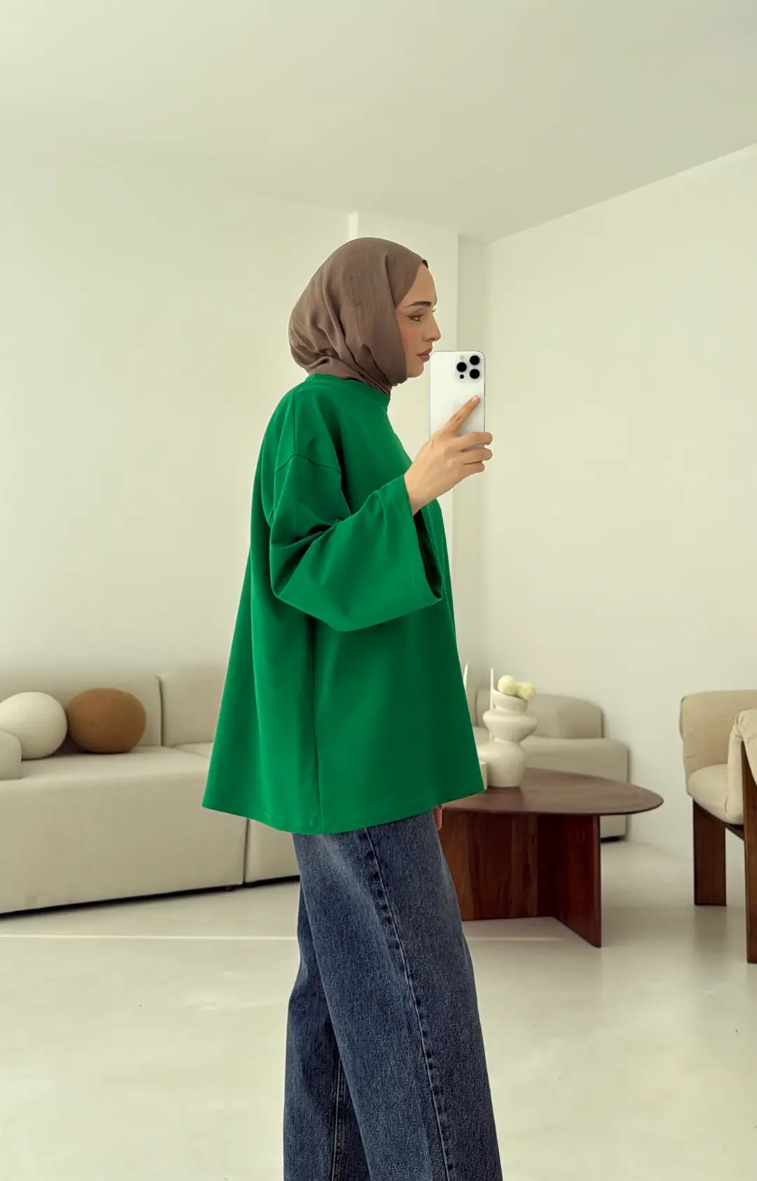 Basic İki İplik Sweat Yeşil - Görsel 2