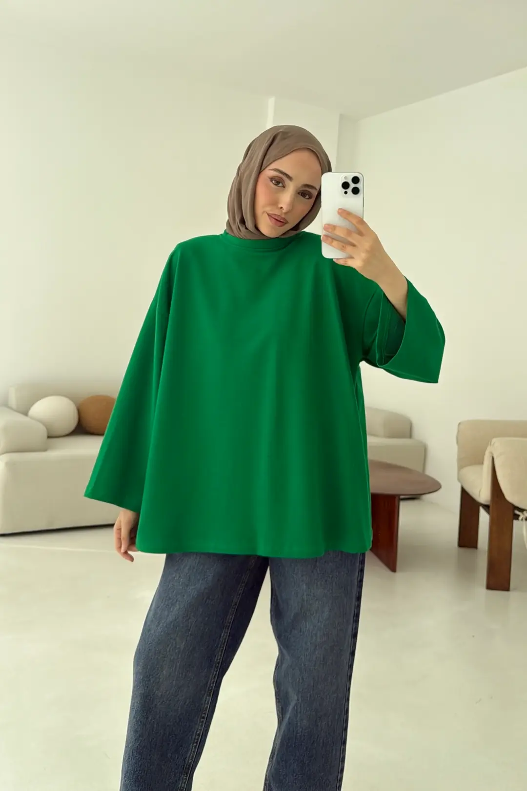 Basic İki İplik Sweat Yeşil - Görsel 3