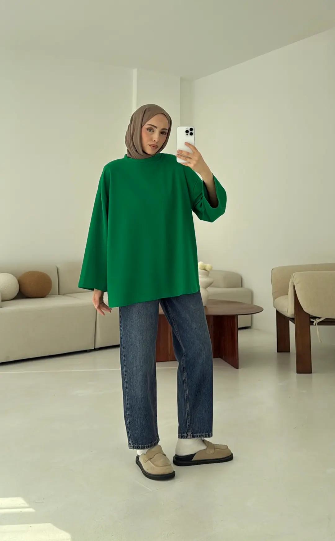 Basic İki İplik Sweat Yeşil - Görsel 6