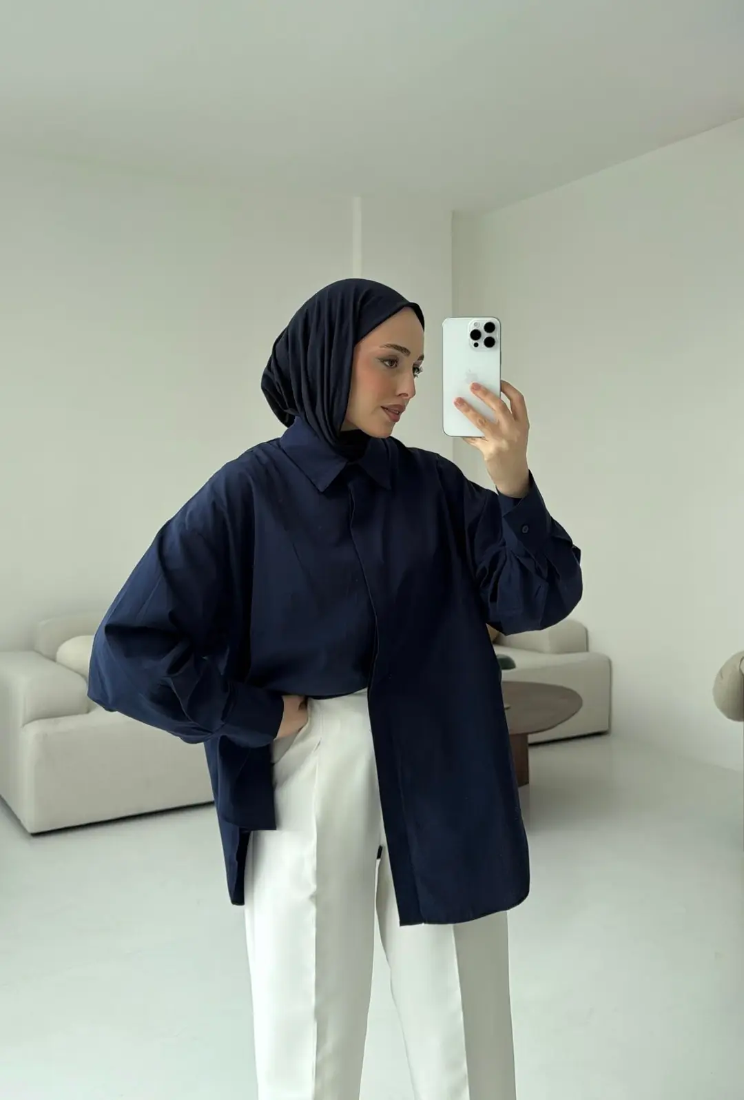 Basic Lacivert Gömlek - Görsel 4